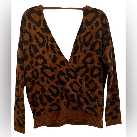 FAVLUX Leopard V-Neck Sweater - Brown and Black - Picture 2 of 2